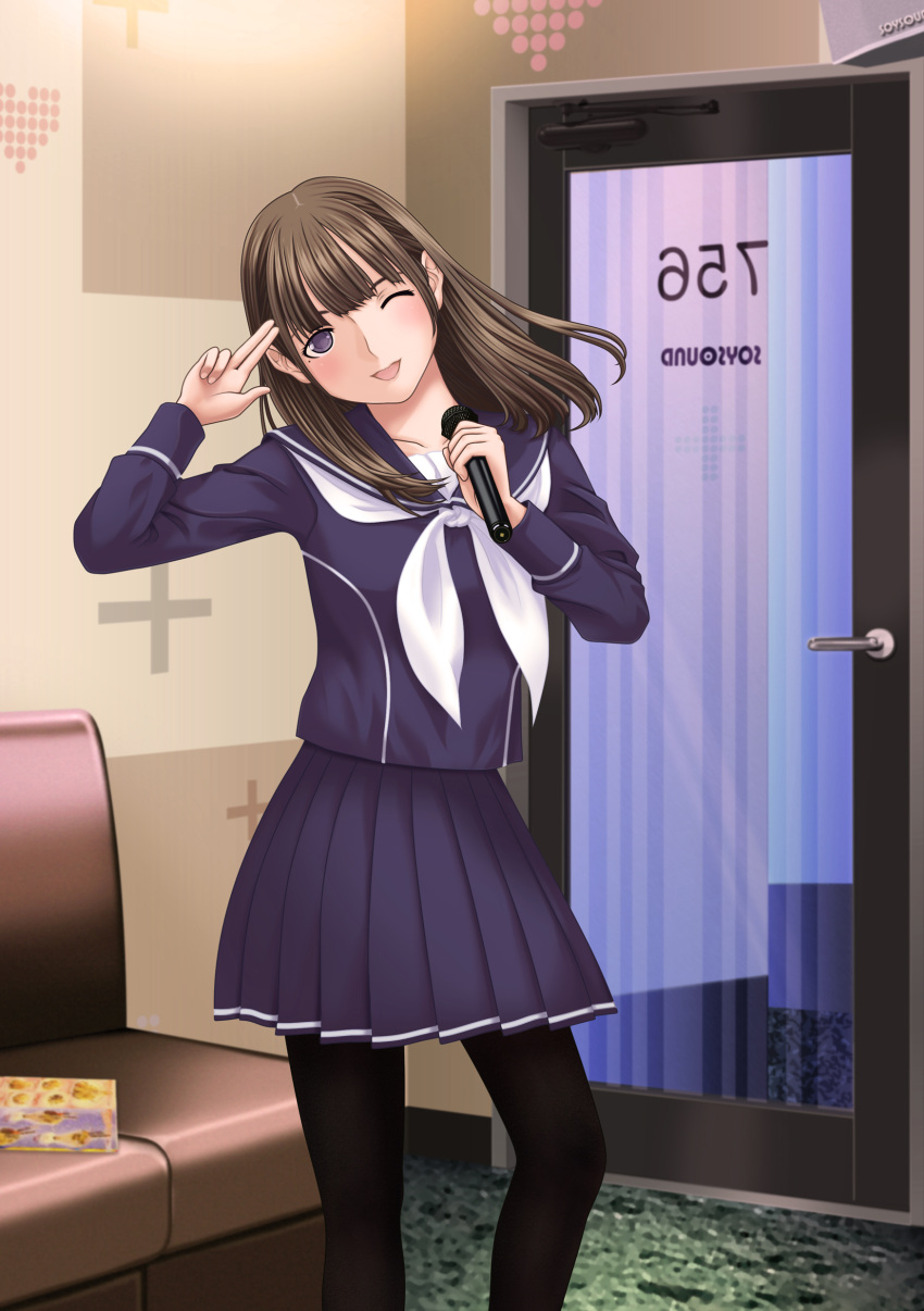 anegasaki_nene, birobon, highres, karaoke, karaoke_box, love_plus, microphone, pantyhose