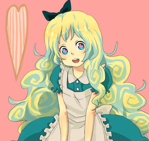 1girl, alice_(wonderland), alice_(wonderland)_(cosplay), alice_in_wonderland, alternate_costume, apron, bow, cosplay