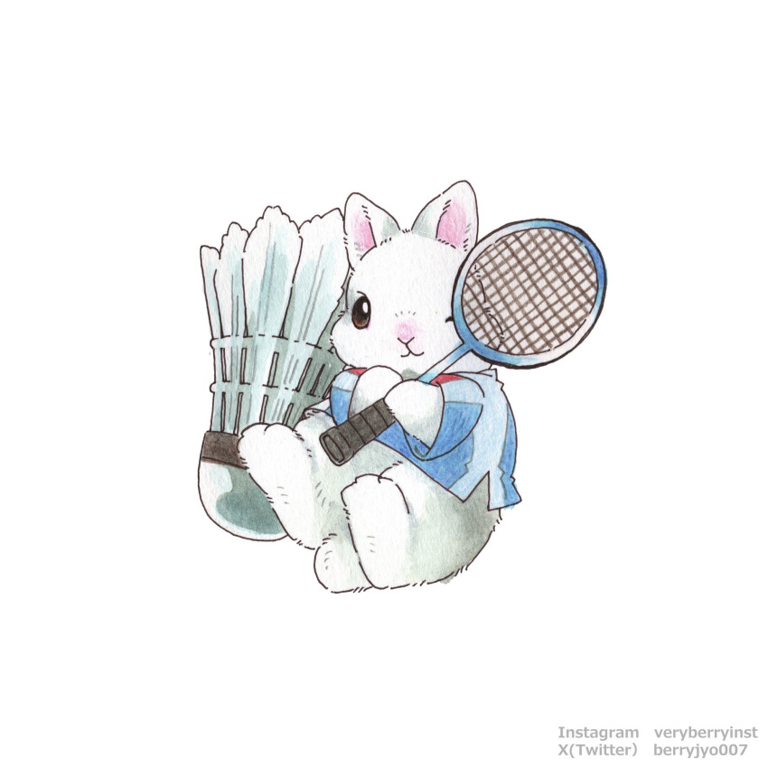 animal, animal_ears, animal_focus, artist_name, badminton_racket, berry_jou, highres, holding_badminton_racket