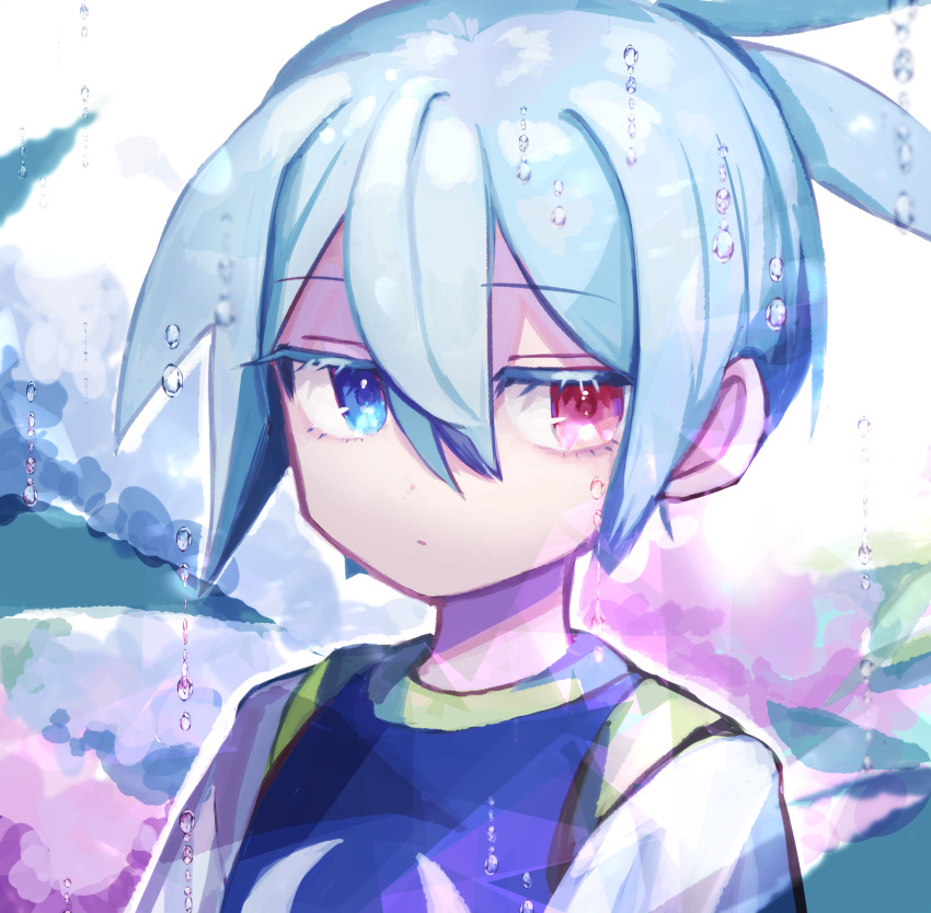 1boy, absurdres, antenna_hair, asuma_kanau, black_shirt, blue_eyes, blue_hair, closed_mouth