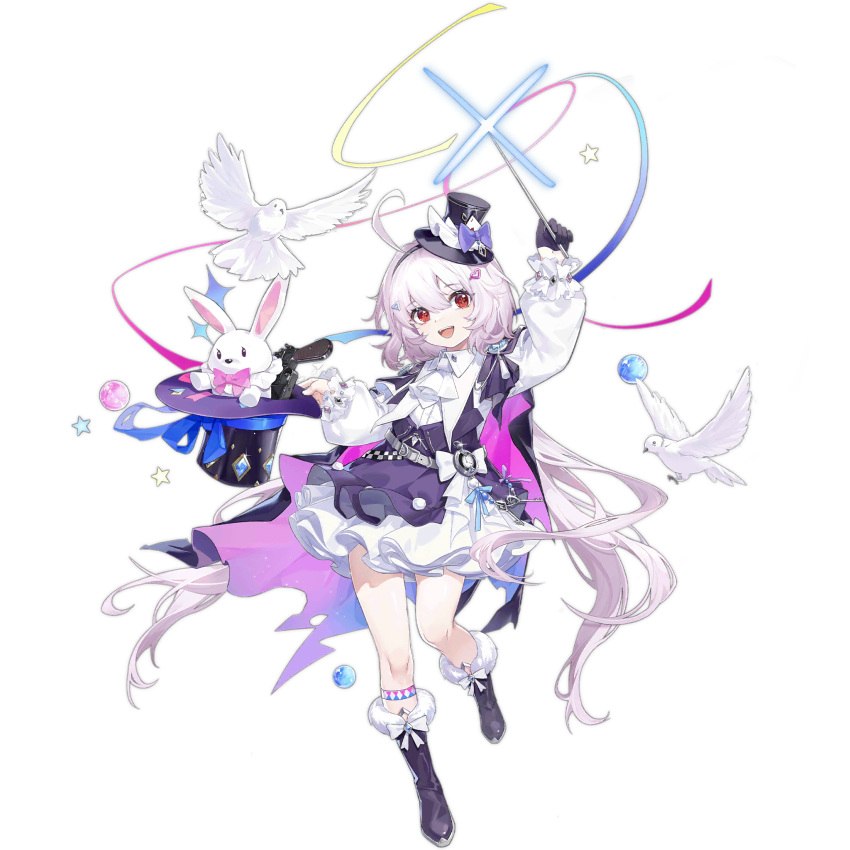 1girl, :d, aged_down, ahoge, artist_request, ascot, belt, bird