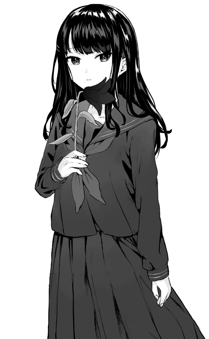 1girl, absurdres, flower, hair_ornament, hairclip, highres, holding, holding_flower