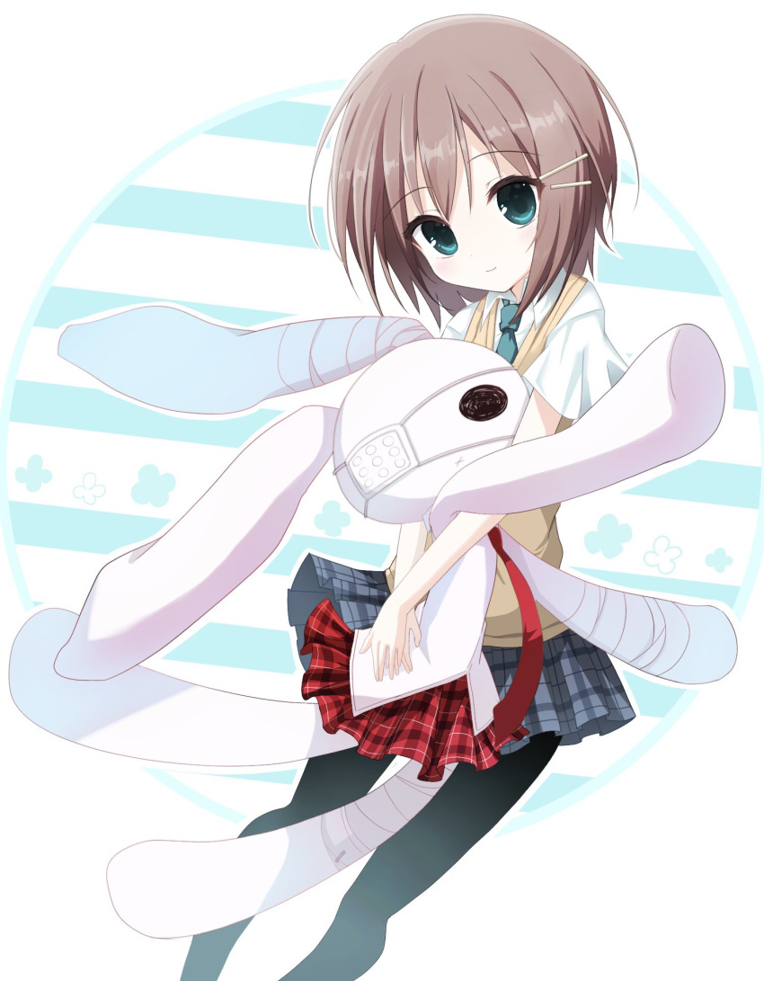 1girl, :x, aqua_eyes, black_pantyhose, blush, brown_hair, c22vt1myjpljbnn, closed_mouth