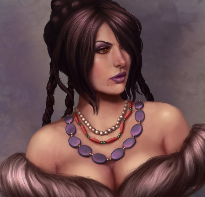 black_hair, braid, breasts, bust, cleavage, dress, eyeshadow, final_fantasy