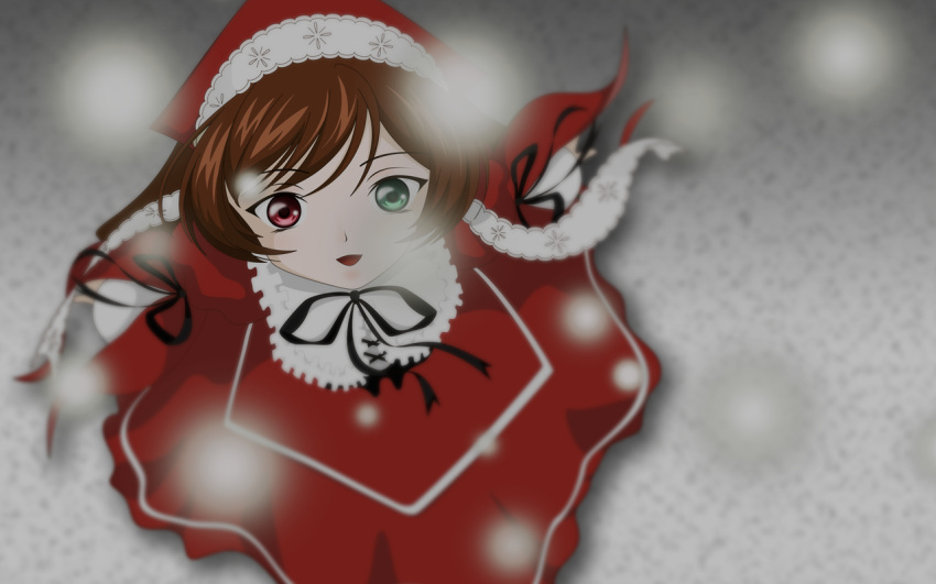 christmas, desu, dress, heterochromia, photoshop, rozen_maiden, snow, snowing