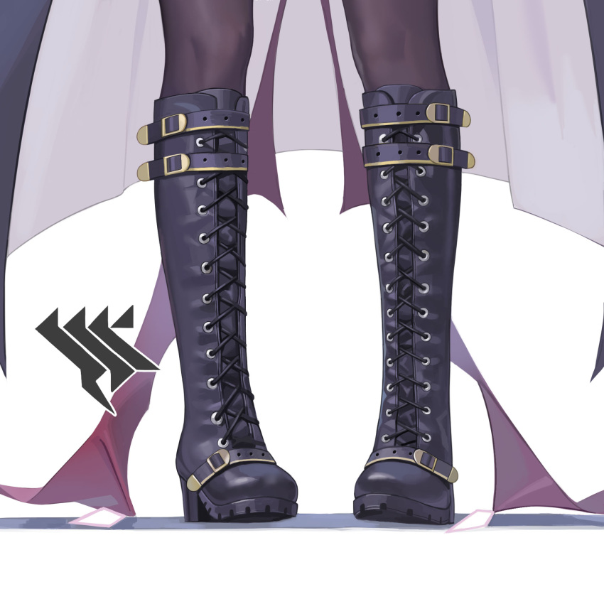 1girl, black_footwear, black_pantyhose, blue_archive, boots, close-up, commentary, cross-laced_footwear