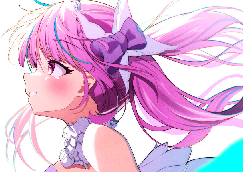 1girl, ahoge, aqua_hair, bare_shoulders, blush, bow, braid, choker