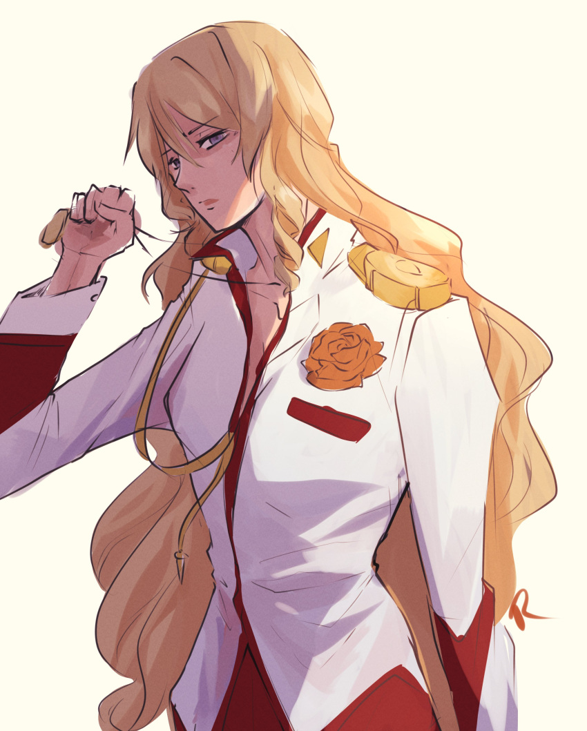 1girl, absurdres, arisugawa_juri, arisugawa_juri_(cosplay), blonde_hair, breasts, closed_mouth, commentary