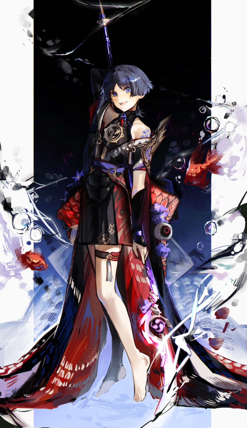 1boy, absurdres, adapted_costume, arm_armor, arm_at_side, arm_behind_head, armor, armpits