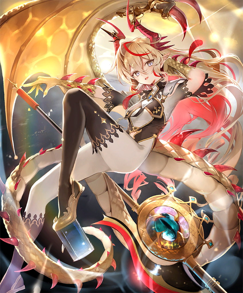 1girl, axe, battle_axe, black_thighhighs, blonde_hair, blush, bodysuit, breasts