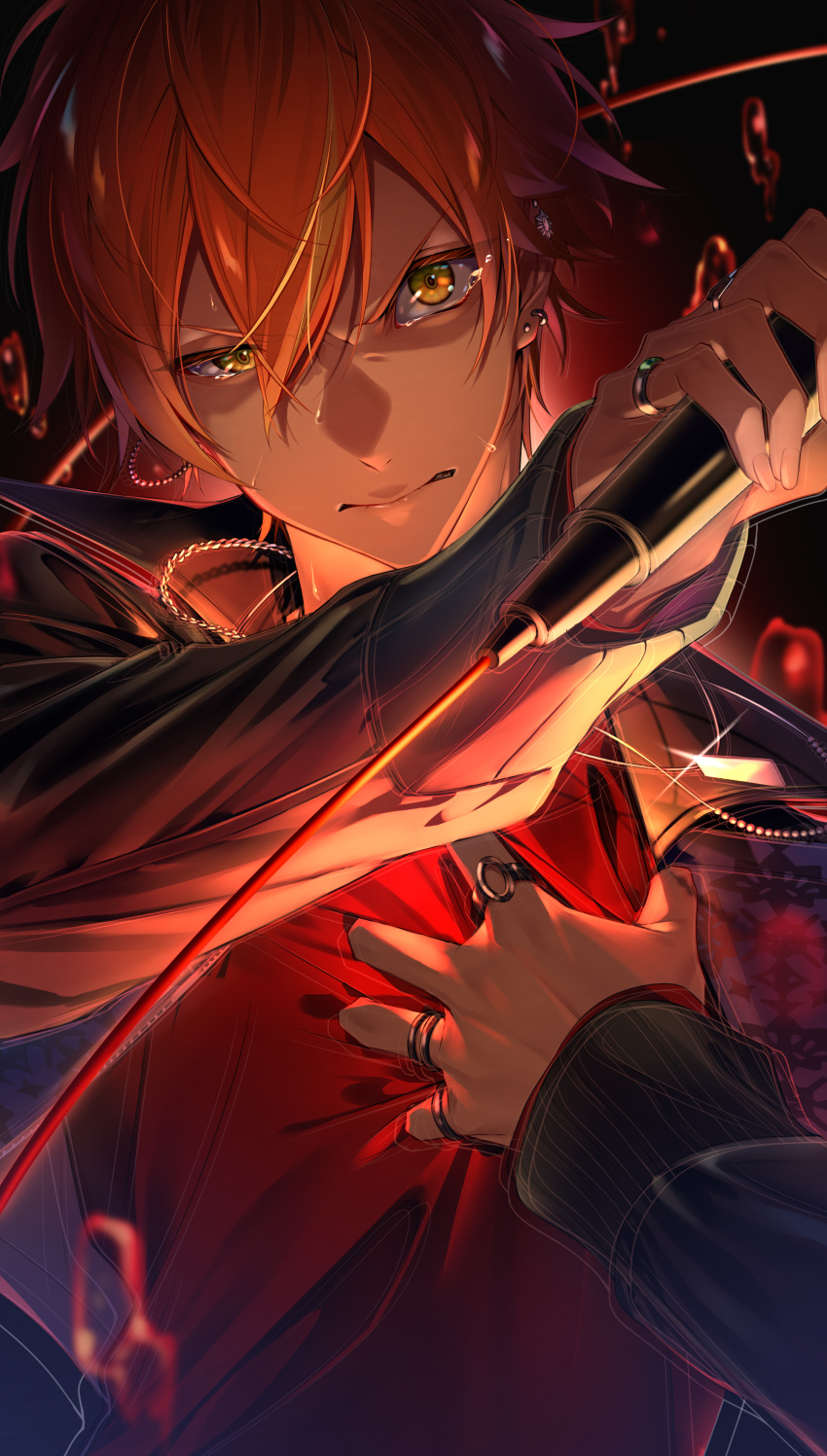 1boy, absurdres, black_jacket, closed_mouth, clothes_grab, collared_jacket, commentary, crying