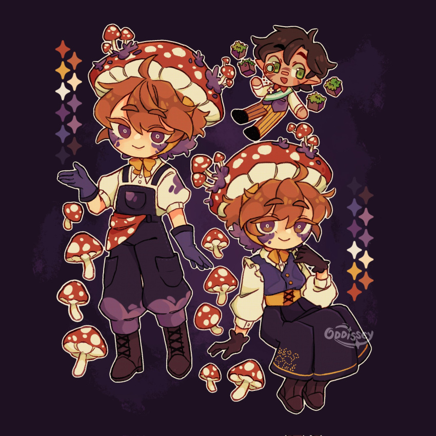 2boys, adapted_costume, ahoge, animification, block_(minecraft), boots, brown_eyes, brown_hair