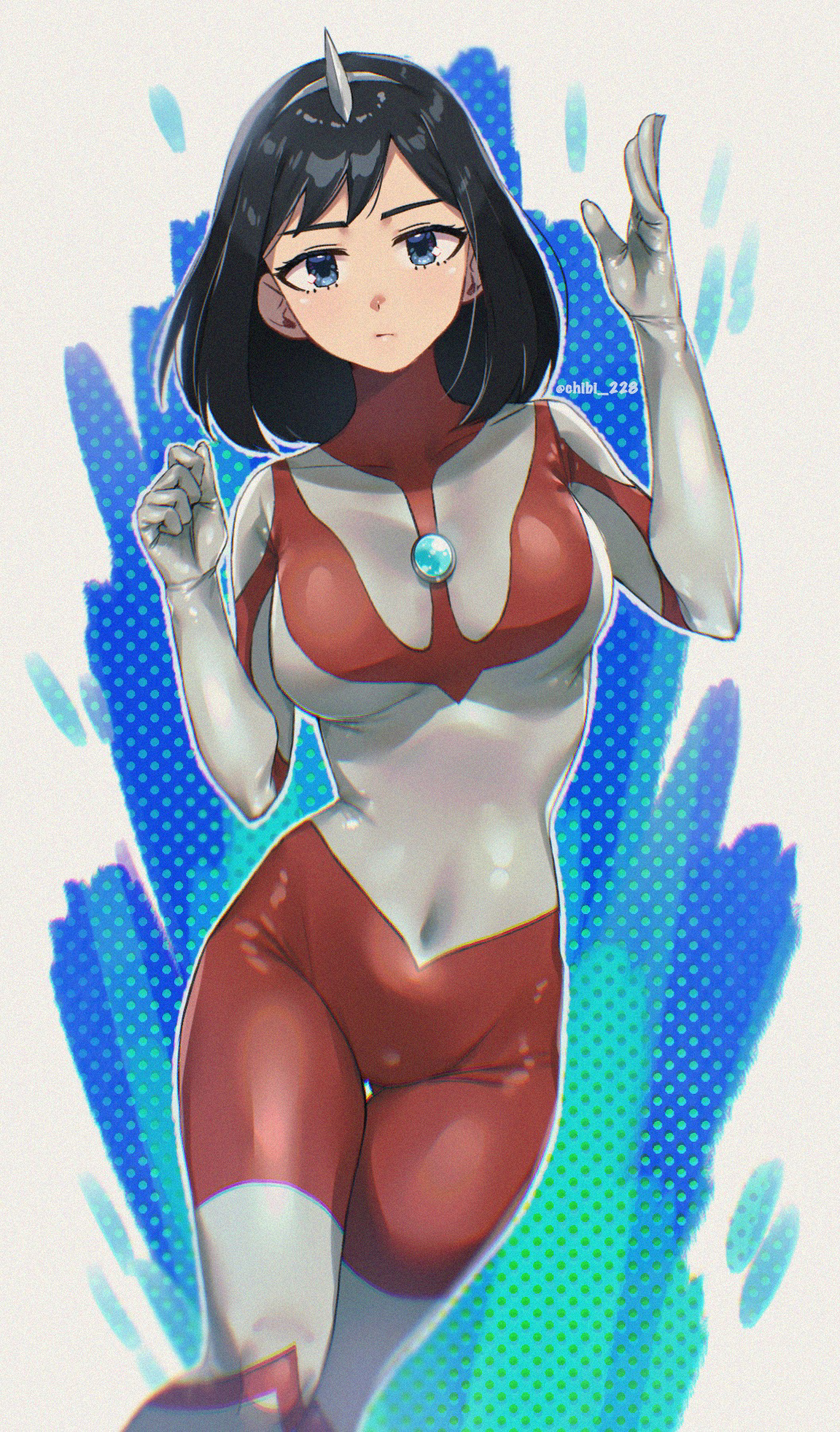 1girl, black_hair, blue_eyes, bodysuit, boku_no_hero_academia, chibi_228, closed_mouth, color_timer