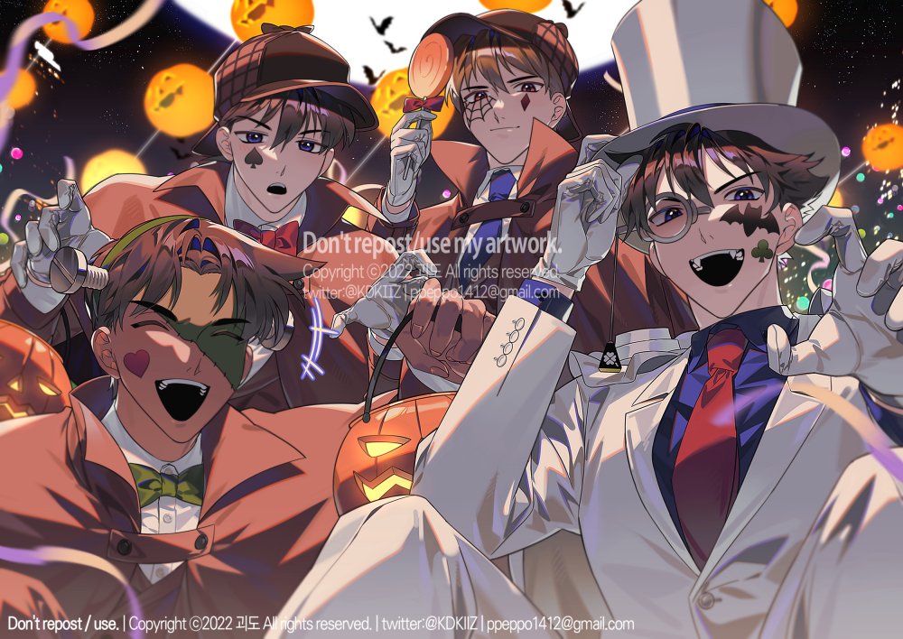 +++, 4boys, :d, ^_^, bat_(animal), bat_tattoo, black_hair, blonde_hair