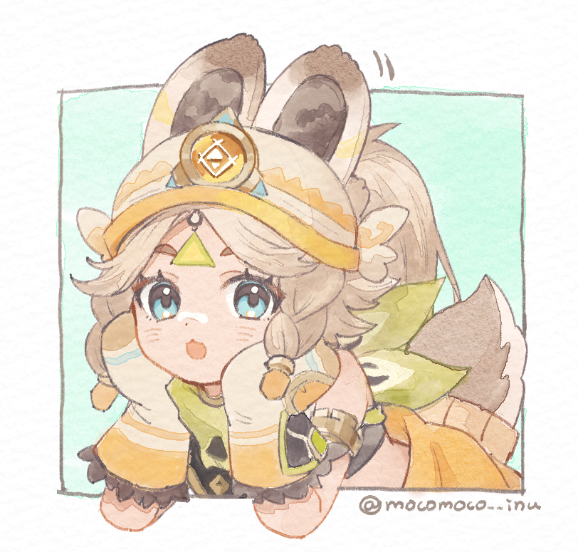 1girl, animal_ears, armlet, bandana, blue_eyes, braid, brown_hair, genshin_impact