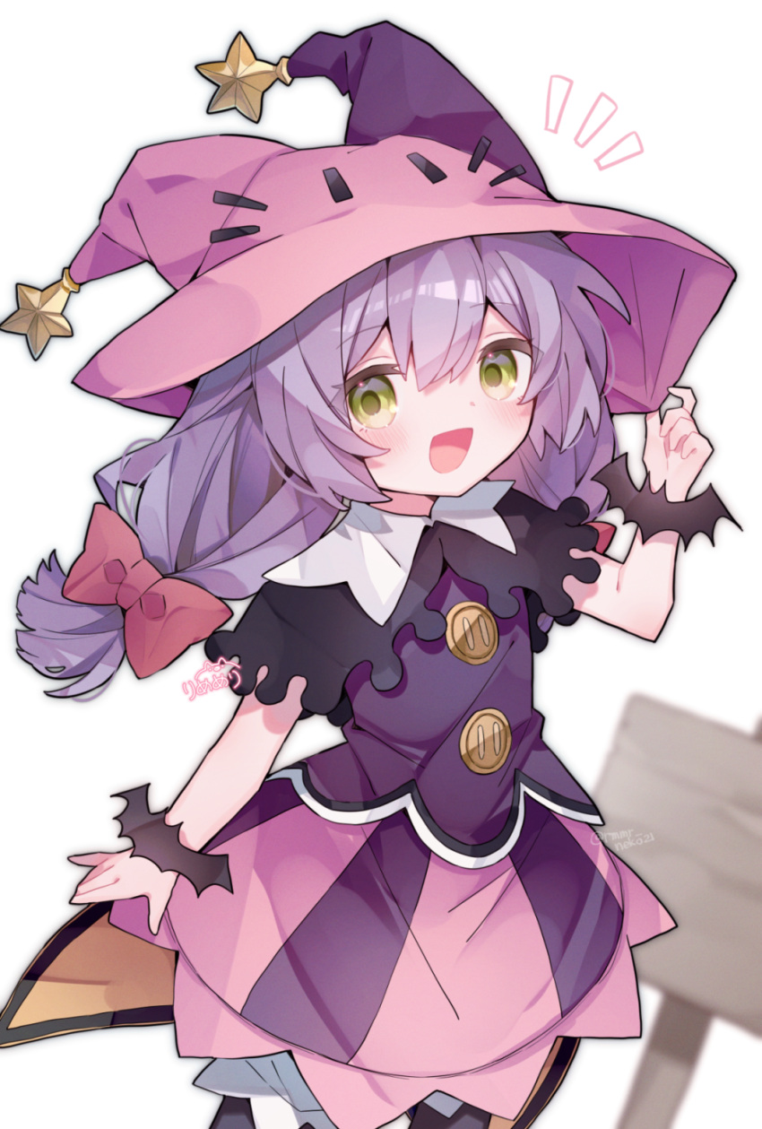 1girl, :d, bat_(animal), bow, commentary_request, cowboy_shot, eringikinono, green_eyes