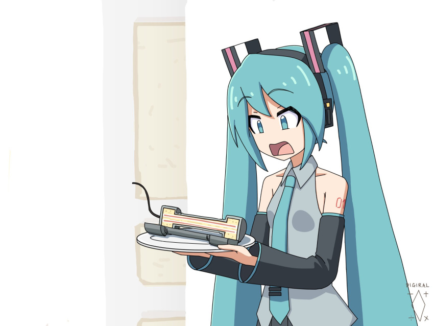 1girl, aqua_eyes, aqua_hair, aqua_necktie, artist_logo, artist_name, black_sleeves, bomb