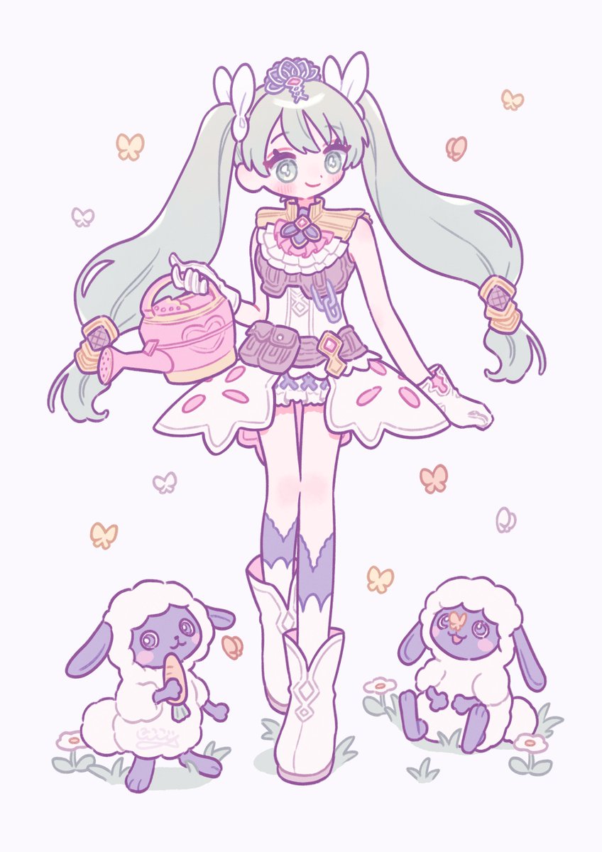 1girl, belt_pouch, bug, butterfly, carrot, commentary_request, dress, frey_(rune_factory)