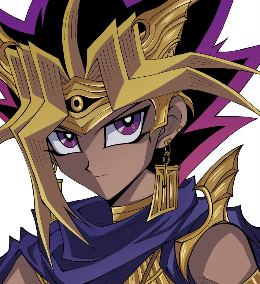 1boy, atem, black_hair, blonde_hair, dark-skinned_male, dark_skin, earrings, egyptian_clothes