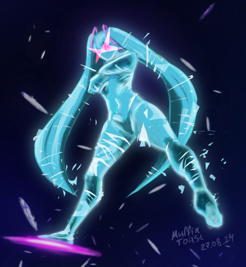 1girl, absurdres, aqua_hair, commentary, crossed_arms, english_commentary, galaxy, giant