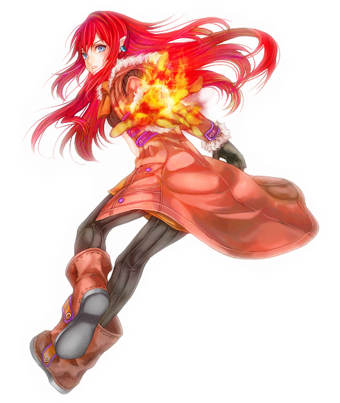 blue_eyes, boots, earrings, fire, gloves, jacket, jewelry, long_hair