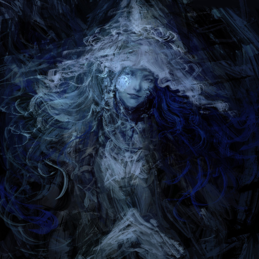 1girl, all_lee24, blue_eyes, blue_hair, blue_skin, cape, cloak, colored_skin