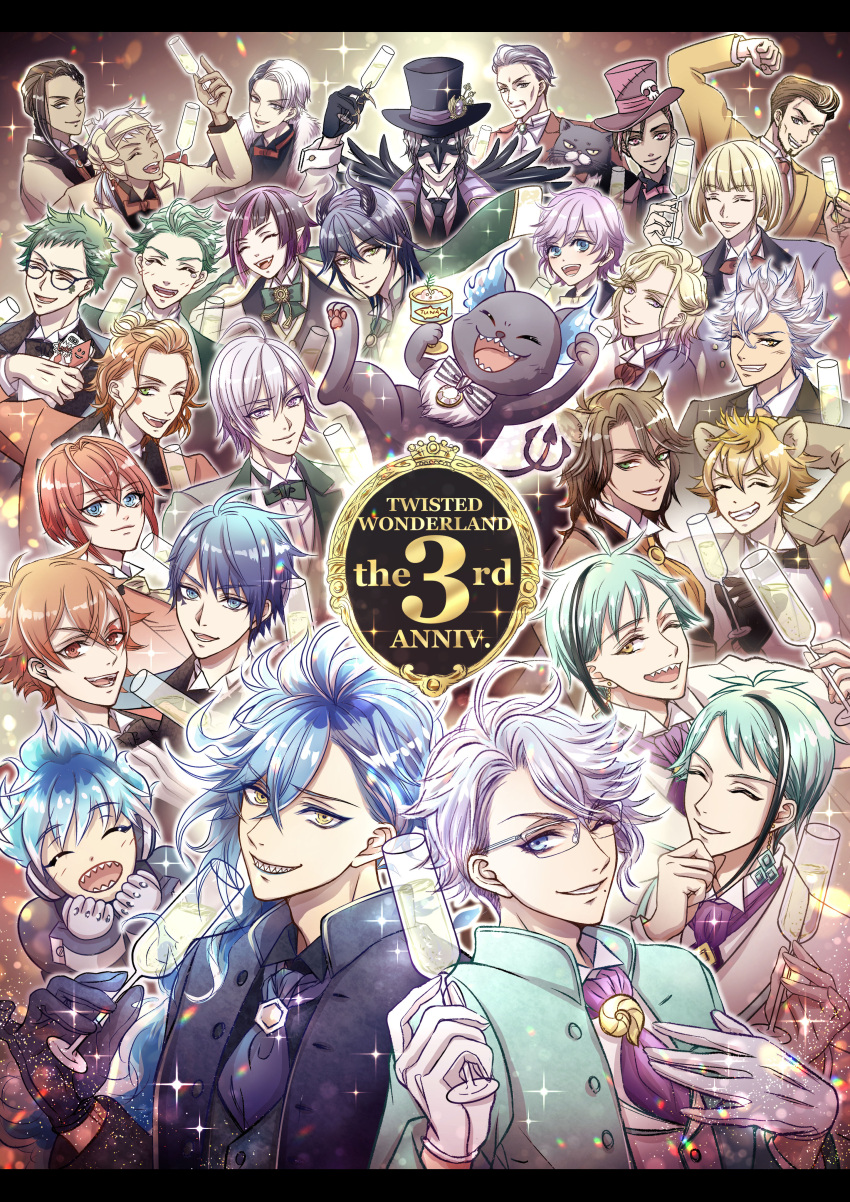 6+boys, absurdres, ahoge, animal_ears, anniversary, ascot, az_az_risa, azul_ashengrotto
