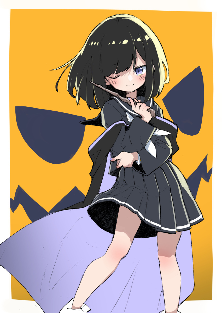 1girl, absurdres, bare_legs, black_jacket, black_skirt, blue_eyes, brown_hair, cape