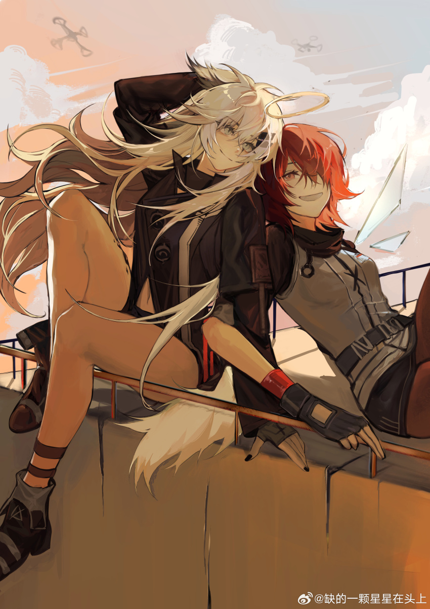 2girls, absurdres, animal_ears, arknights, arm_up, belt, black_belt, black_footwear