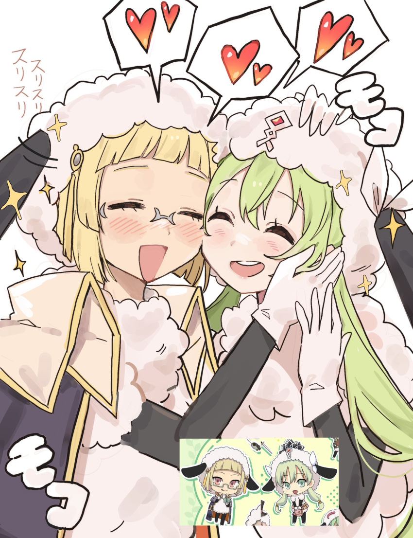 1boy, 1girl, ^_^, animal_costume, arthur_(rune_factory), blonde_hair, blush, cheek-to-cheek