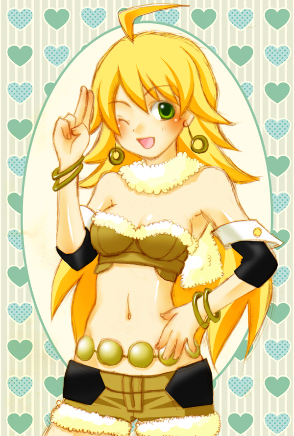 artist_request, bad_id, beyond_the_wishes, blonde_hair, bracelet, chain_belt, earrings, green_eyes
