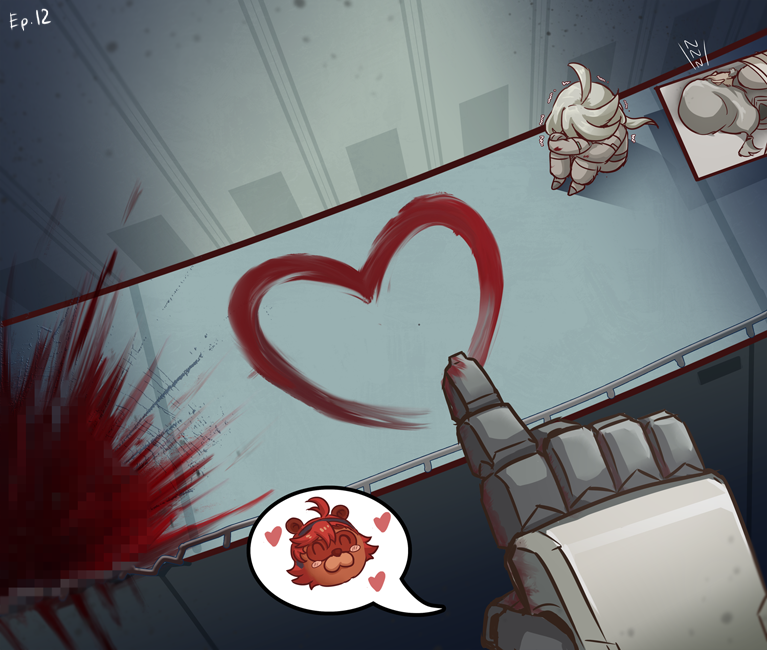 1boy, 2girls, ahoge, blood, blood_splatter, character_request, commentary, dha315