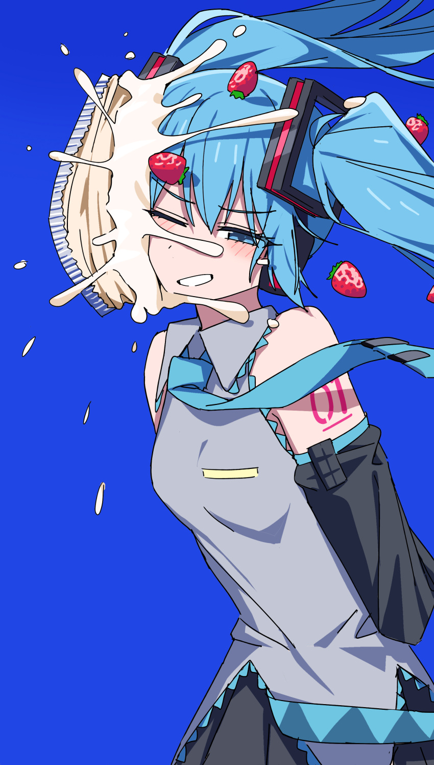 1girl, absurdres, ahoge, arms_behind_back, birthday, birthday_cake, black_skirt, black_sleeves