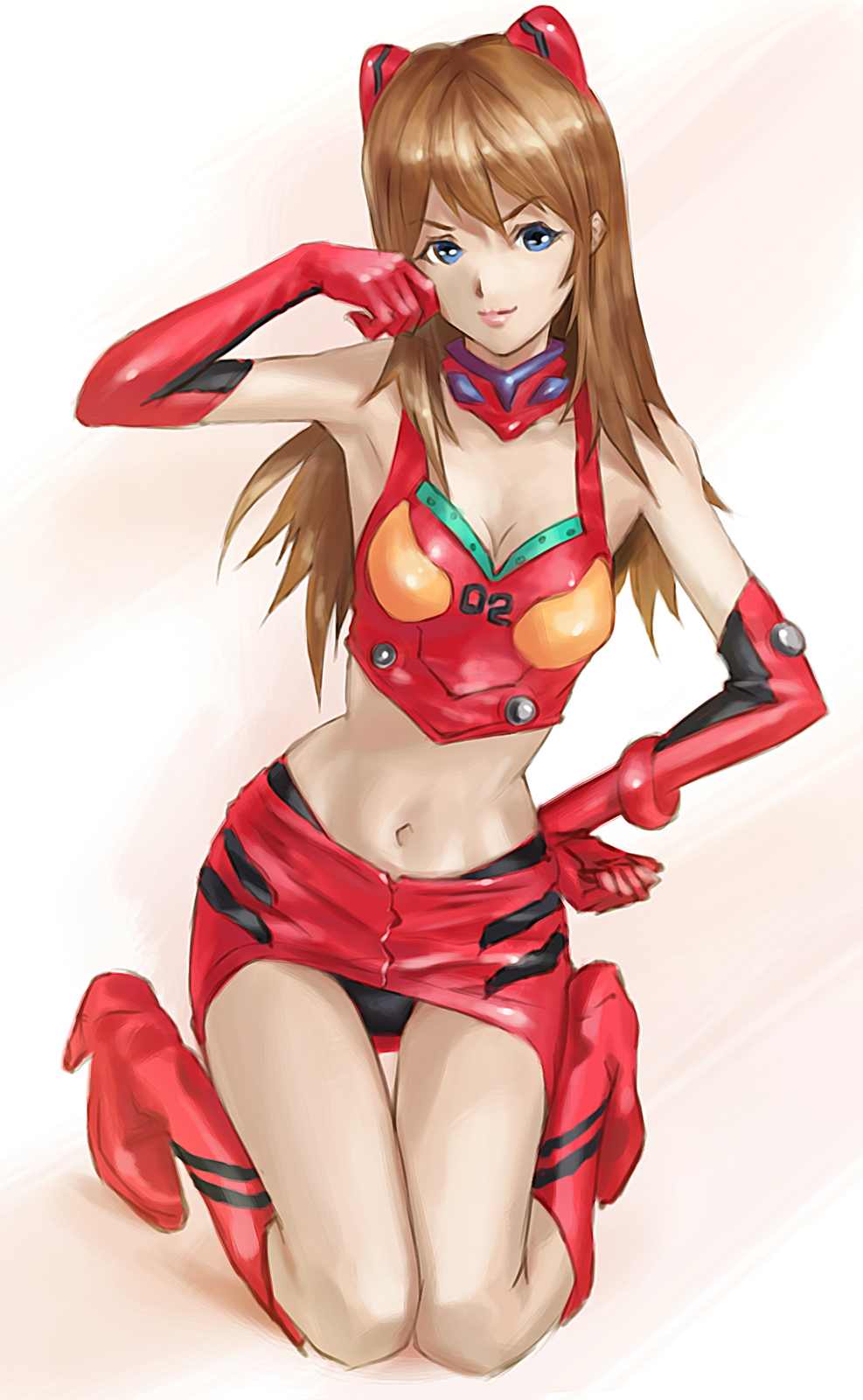 boots, brown_hair, elbow_gloves, gloves, highres, konta, long_hair, neon_genesis_evangelion, panties, pantyshot, race_queen, racequeen, soryu_asuka_langley, souryuu_asuka_langley, underwear