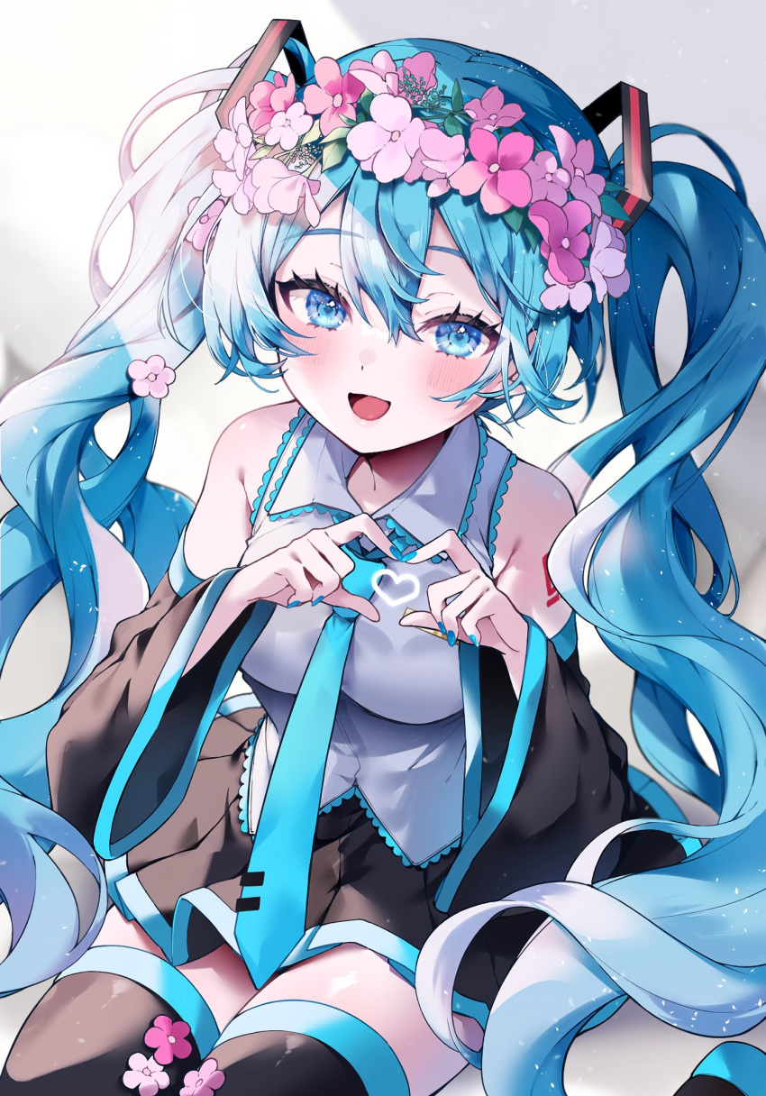 1girl, aqua_eyebrows, aqua_eyes, aqua_hair, aqua_nails, aqua_necktie, aqua_trim, black_skirt