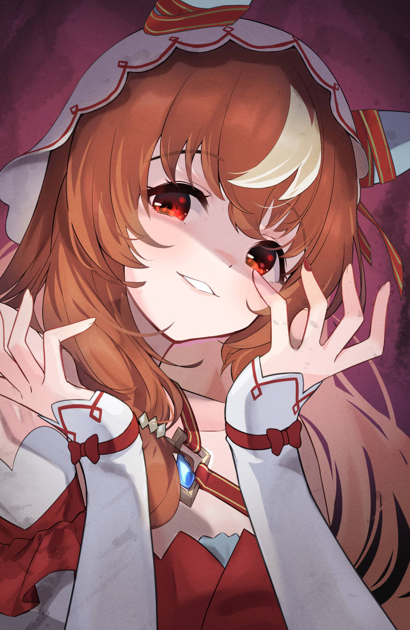 animal_ears, bare_shoulders, bow, brown_hair, collarbone, commentary_request, detached_sleeves, dress