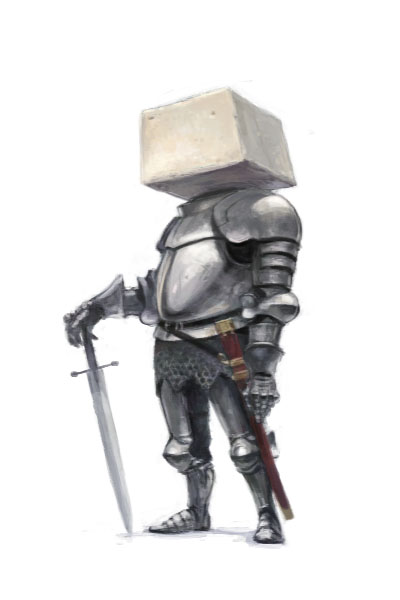 1other, armor, edomon_(toriaezu), food, full_armor, full_body, knight, object_head, original, scabbard, sheath, simple_background, solo, sword, tofu, weapon, white_background