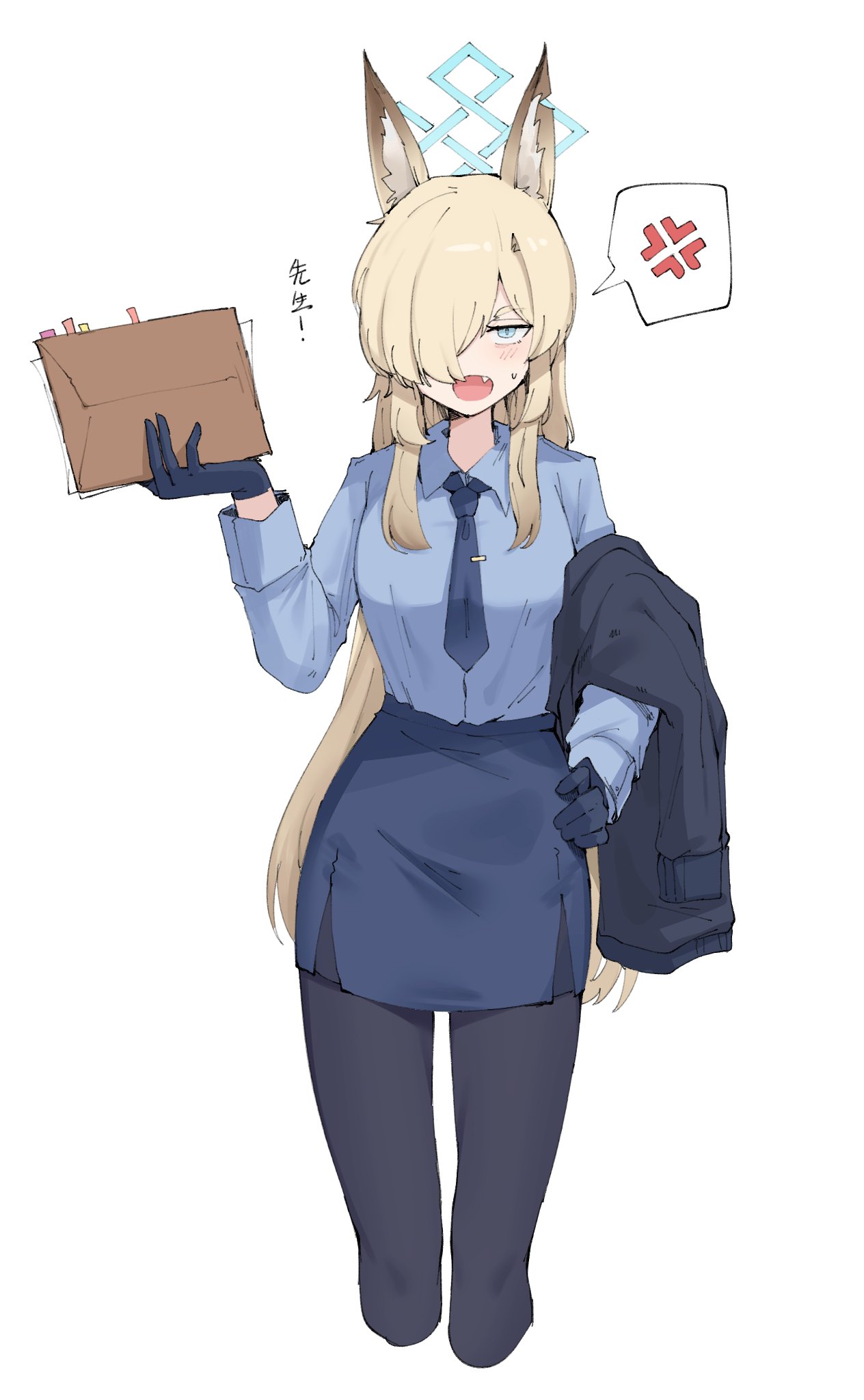 1girl, animal_ears, black_pantyhose, blonde_hair, blue_archive, blue_eyes, blue_gloves, blue_halo