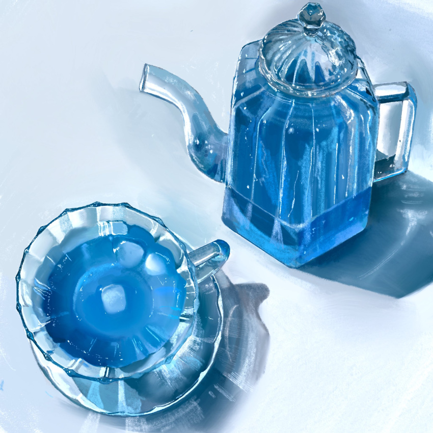 cup, drink, food, food_focus, glass_saucer, glass_teacup, glass_teapot, highres