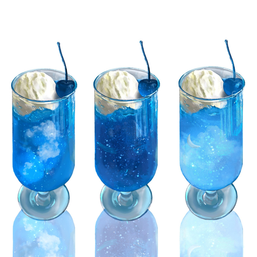 cherry, clouds, crescent, cup, drink, drinking_glass, food, food_focus