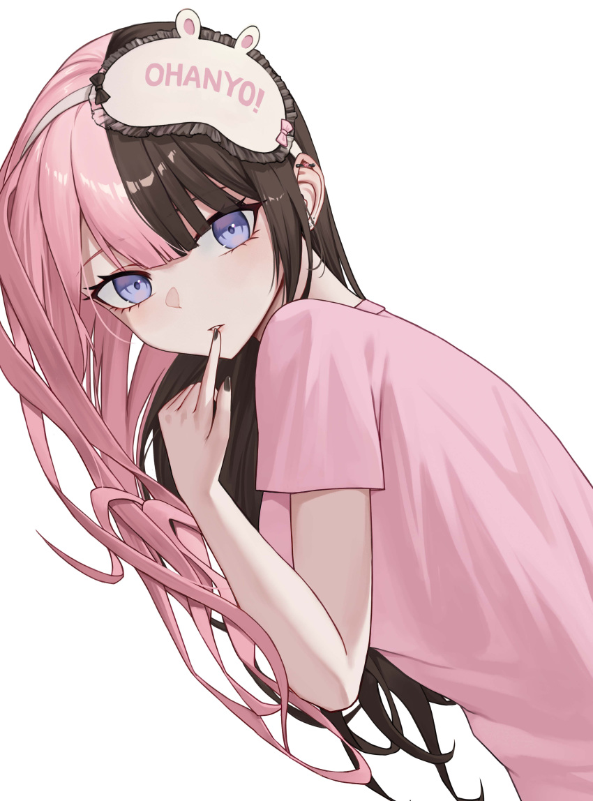 1girl, absurdres, ahaha_kun, bow, brown_bow, brown_hair, brown_nails, ear_piercing