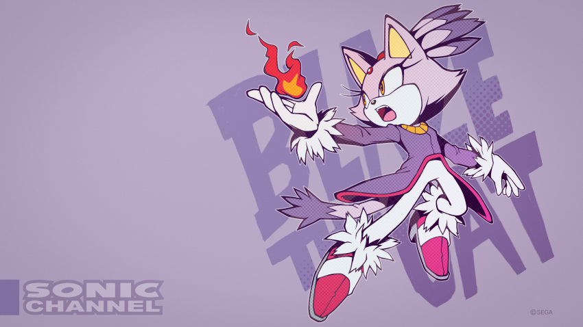 1girl, absurdres, blaze_the_cat, cat_girl, character_name, fire, full_body, furry