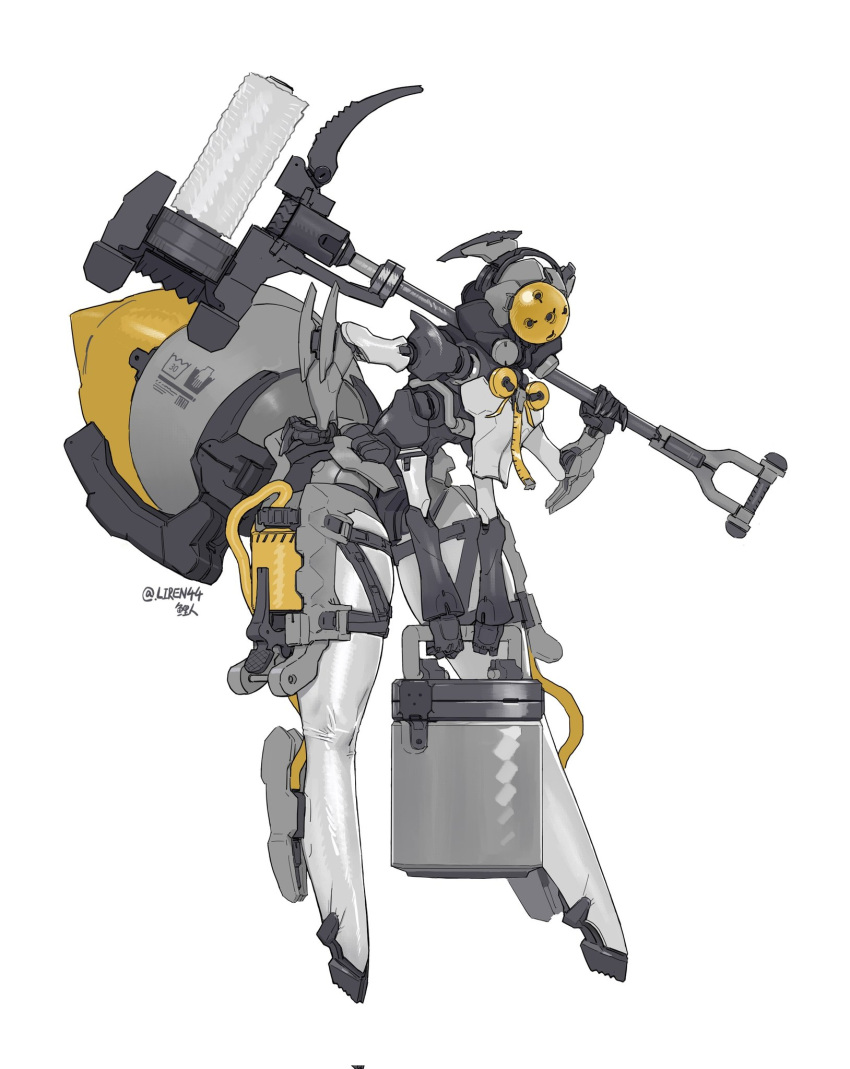 1girl, arthropod_girl, bee_girl, bucket, cable, digitigrade, extra_arms, full_body