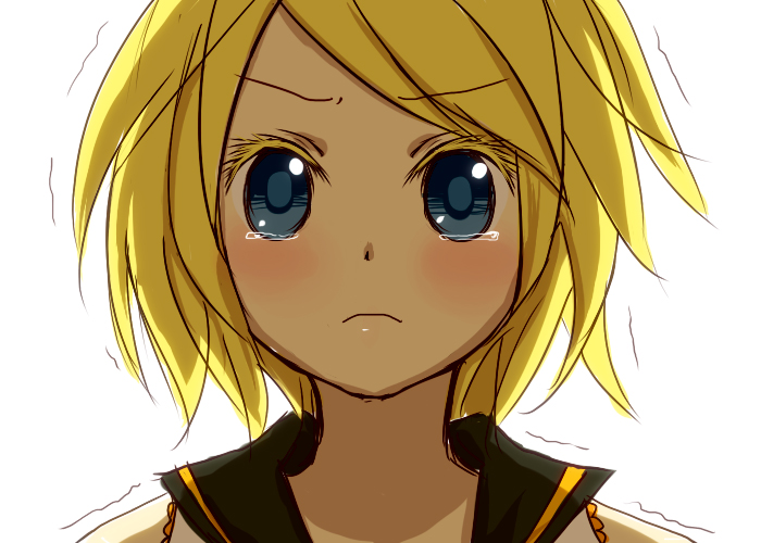 blue_eyes, blush, close-up, frown, kagamine_rin, riku_manoue, short_hair, tears
