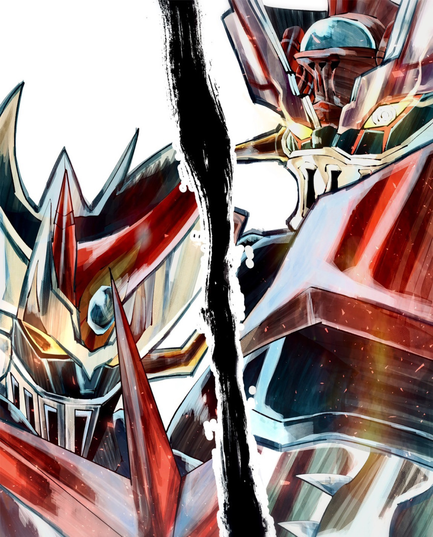 glowing, glowing_eyes, great_mazinkaiser, highres, horns, mazinger_(series), mazinger_zero_(mecha), mecha