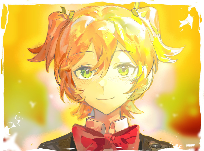 1girl, blonde_hair, bow, bowtie, closed_mouth, collared_shirt, commentary, daiba_nana