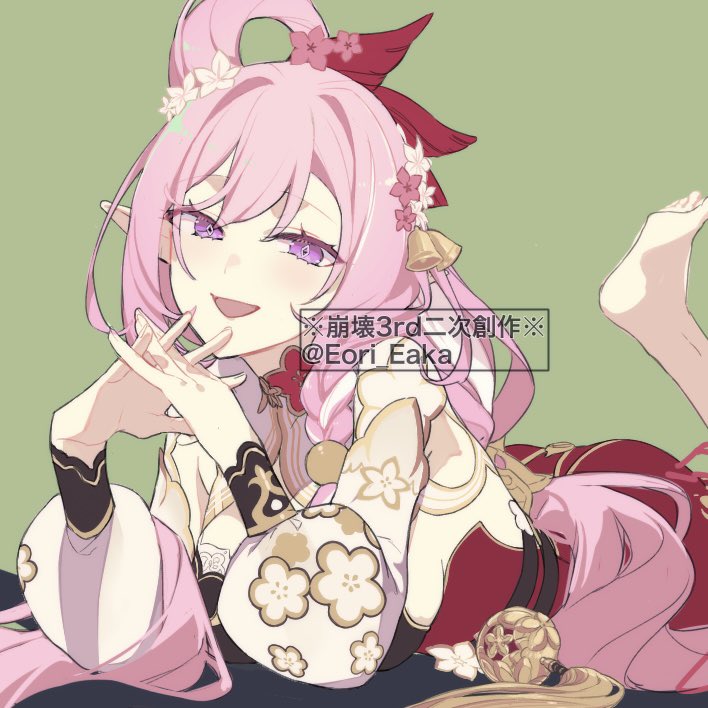 1girl, barefoot, bell, braid, breasts, chinese_clothes, diamond-shaped_pupils, diamond_(shape)