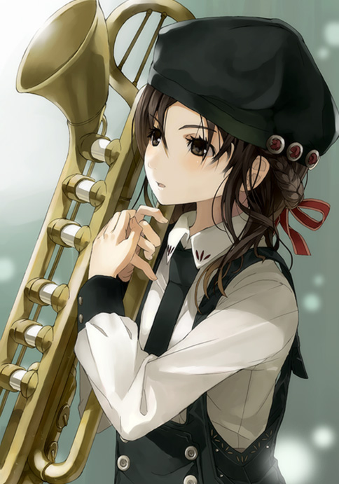 bad_id, braid, brown_eyes, brown_hair, bust, chiharu_(nekomimibousi96), hair_ribbon, hat