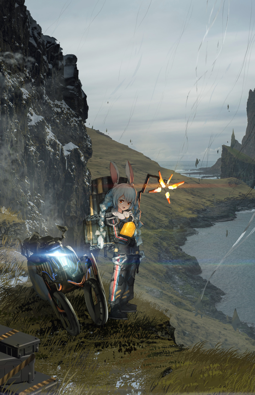 1girl, absurdres, advarcher, animal_ears, babywearing, backpack, bag, bb-28