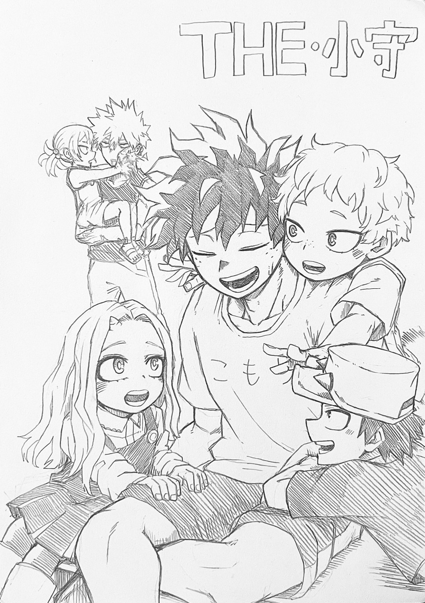 2girls, 4boys, age_difference, arm_on_thigh, arm_rest, arm_support, bags_under_eyes, bakugou_katsuki